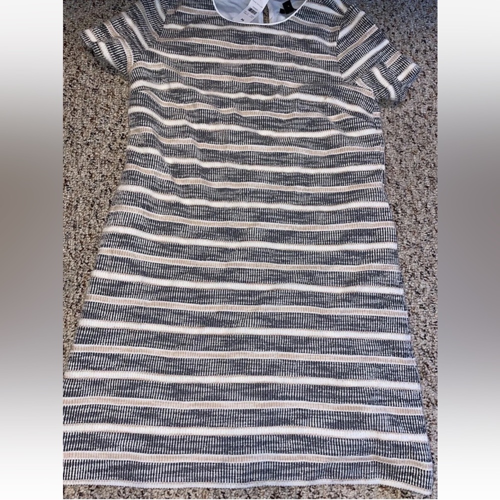 Ann Taylor M Knit Cute Sweater Dress Black White Pockets and Striped